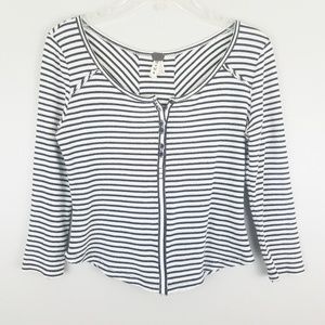 Free People Striped Thermal Tee Raw Hem Buttons